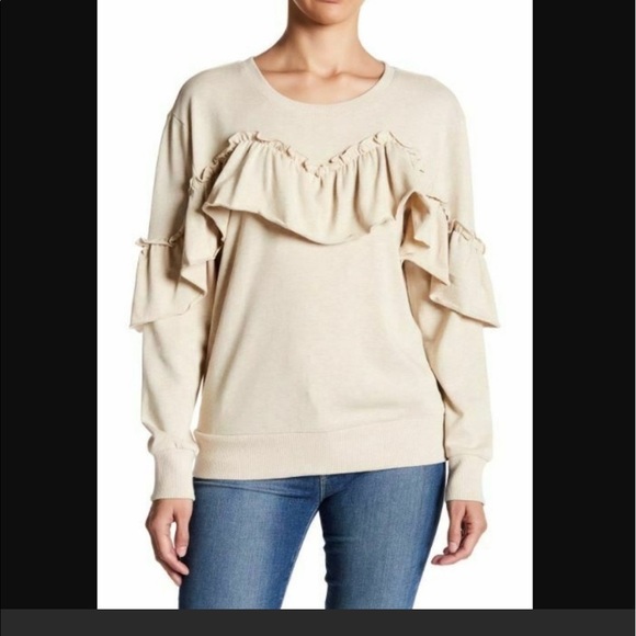 14th & Union Sz S Ruffle Pioneer Sweatshirt Beige - Picture 1 of 5